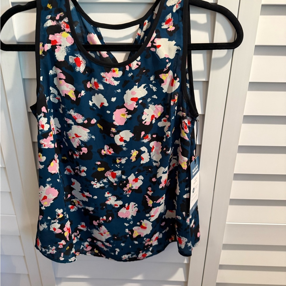 CAbi Floral Tank Top in Blue and Pink